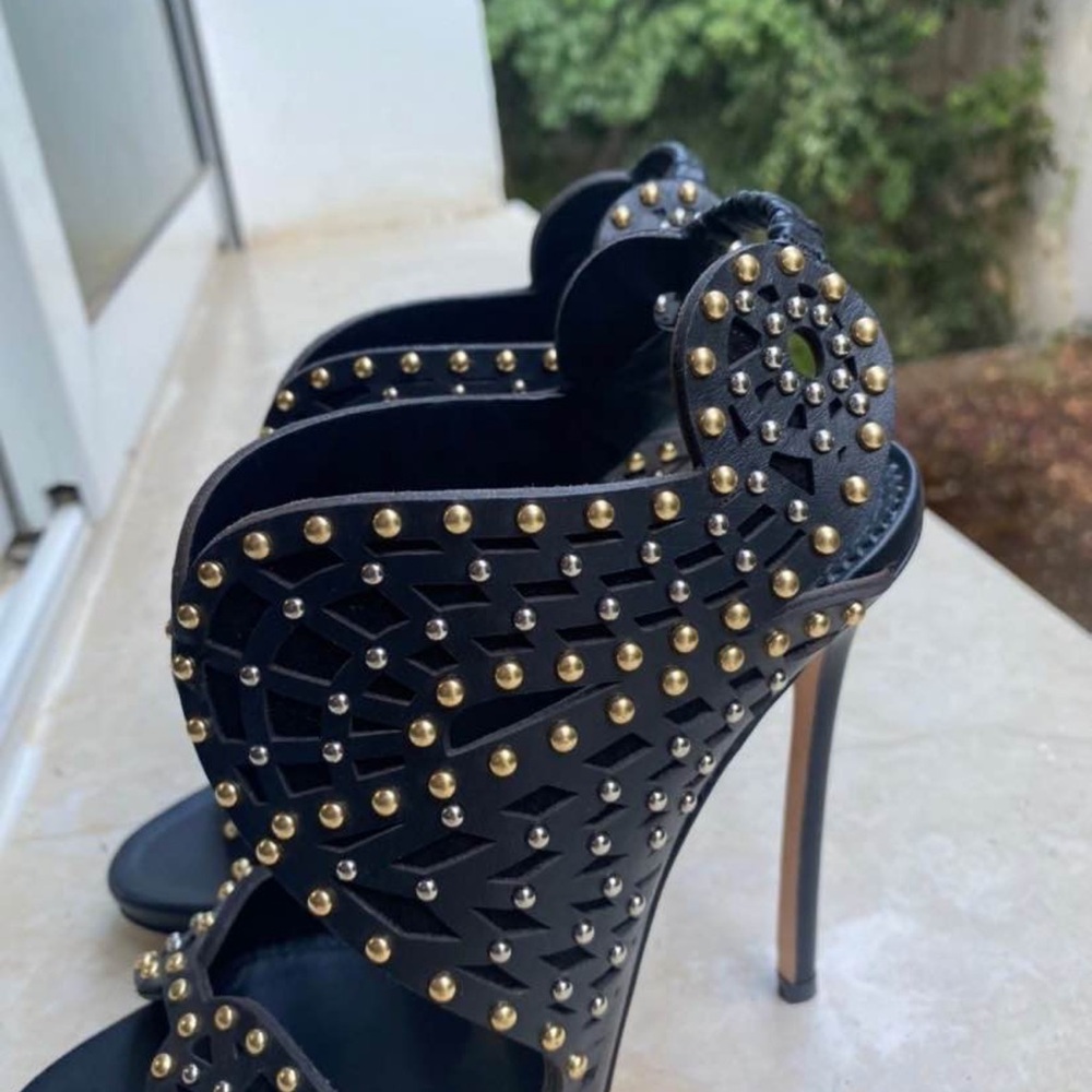 DSQUARED2 Black and Gold Studded Heels